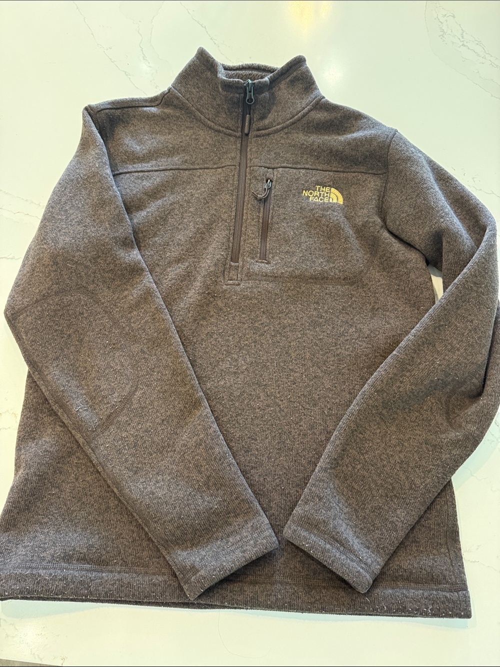 The North Face Men's Brown Quarter-Zip Fleece Pullover with Steamboat embroidery